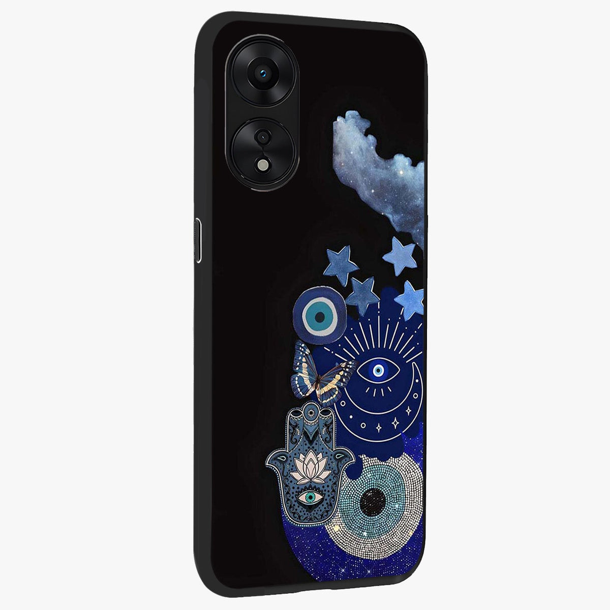 Galactic Charm Cluster Glass Case upright view showcasing glowing cosmic charm artwork with magical celestial style.