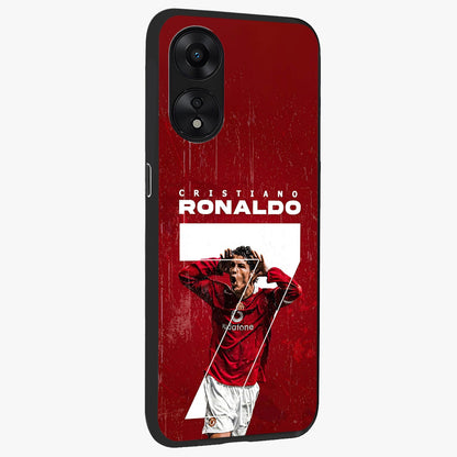 Goal Celebration Legacy Glass Case upright view showcasing dynamic football inspired artwork with victory celebration aesthetic.
