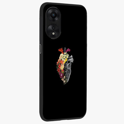 Heart With Flowers Glass Case upright view showcasing decorative heart and floral artwork with sweet romantic theme.