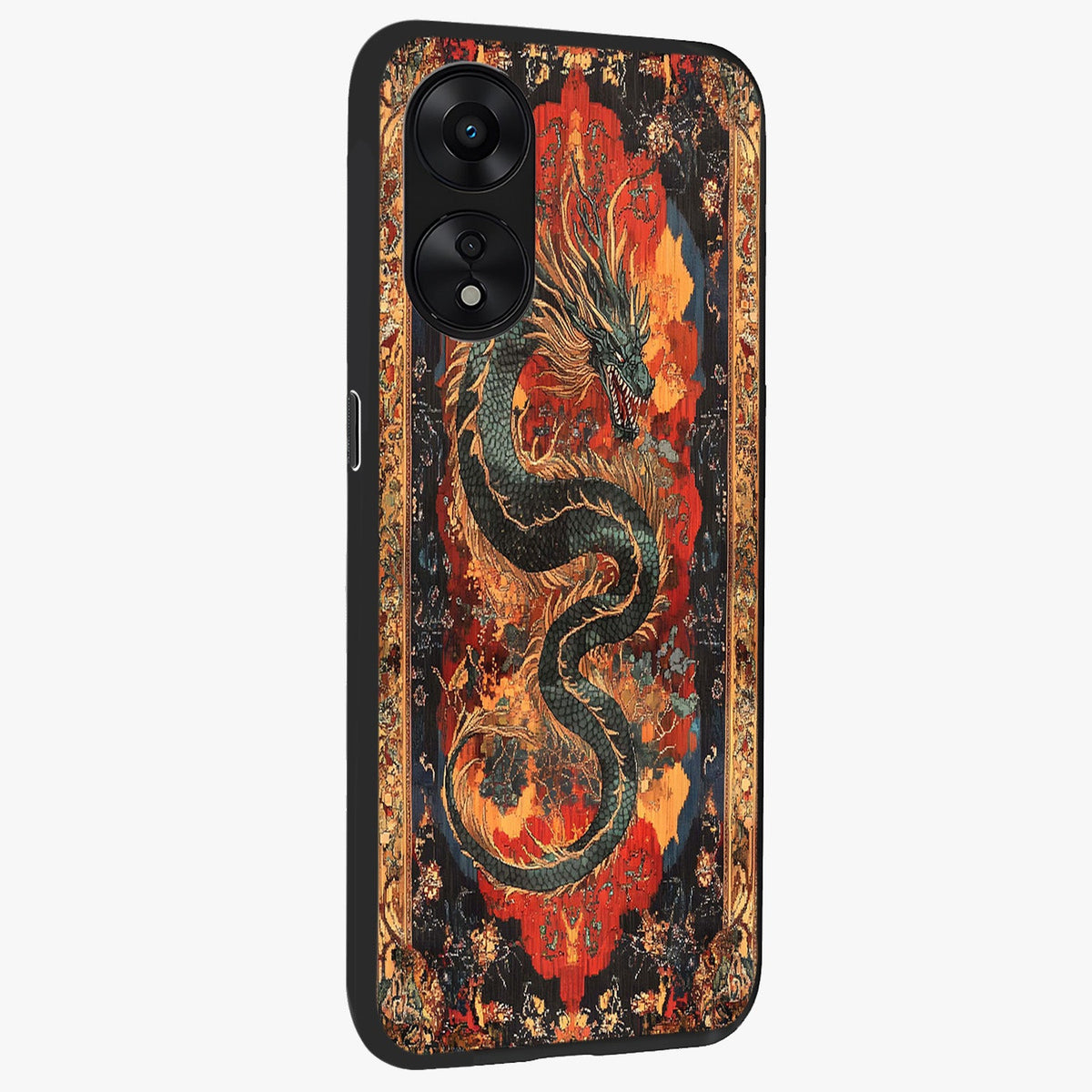 Inferno Dragon Soul Glass Case upright view showcasing intense dragon artwork with fantasy fire theme.