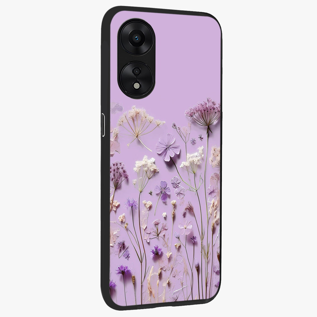 Lavender Blossom Dream Glass Case upright view showcasing delicate lavender blossom artwork with peaceful floral theme.