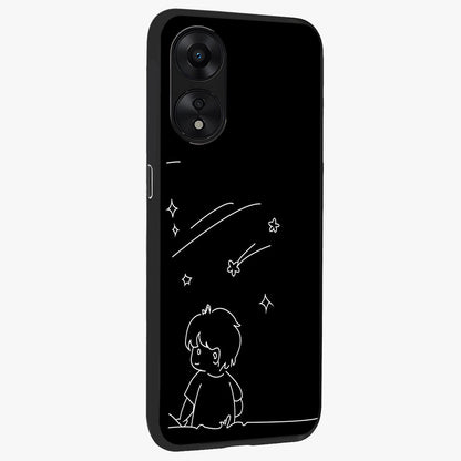 Line Art Boy With Shooting Stars Glass Case upright view showcasing artistic shooting star illustration with minimal style.