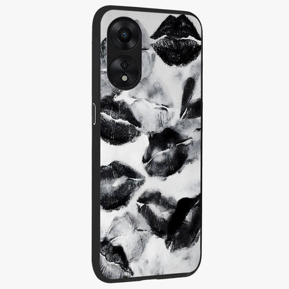 Midnight Kiss Marks Glass Case upright view showcasing stylish kiss mark artwork with trendy romantic theme.
