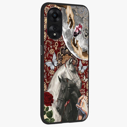 Moonlit Royal Stallion Glass Case upright view showcasing dramatic horse artwork with glowing moon themed design.