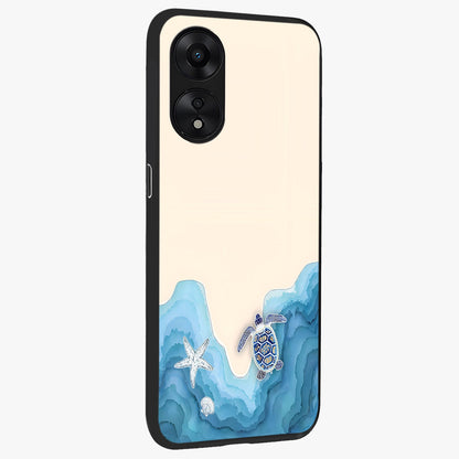 Ocean Drift Turtle Glass Case upright view showcasing calm underwater turtle artwork with nature inspired theme.