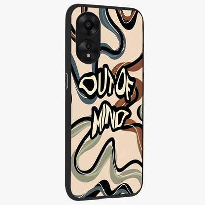 Out Of Mind Glass Case upright view showcasing striking typography artwork with edgy conceptual theme.