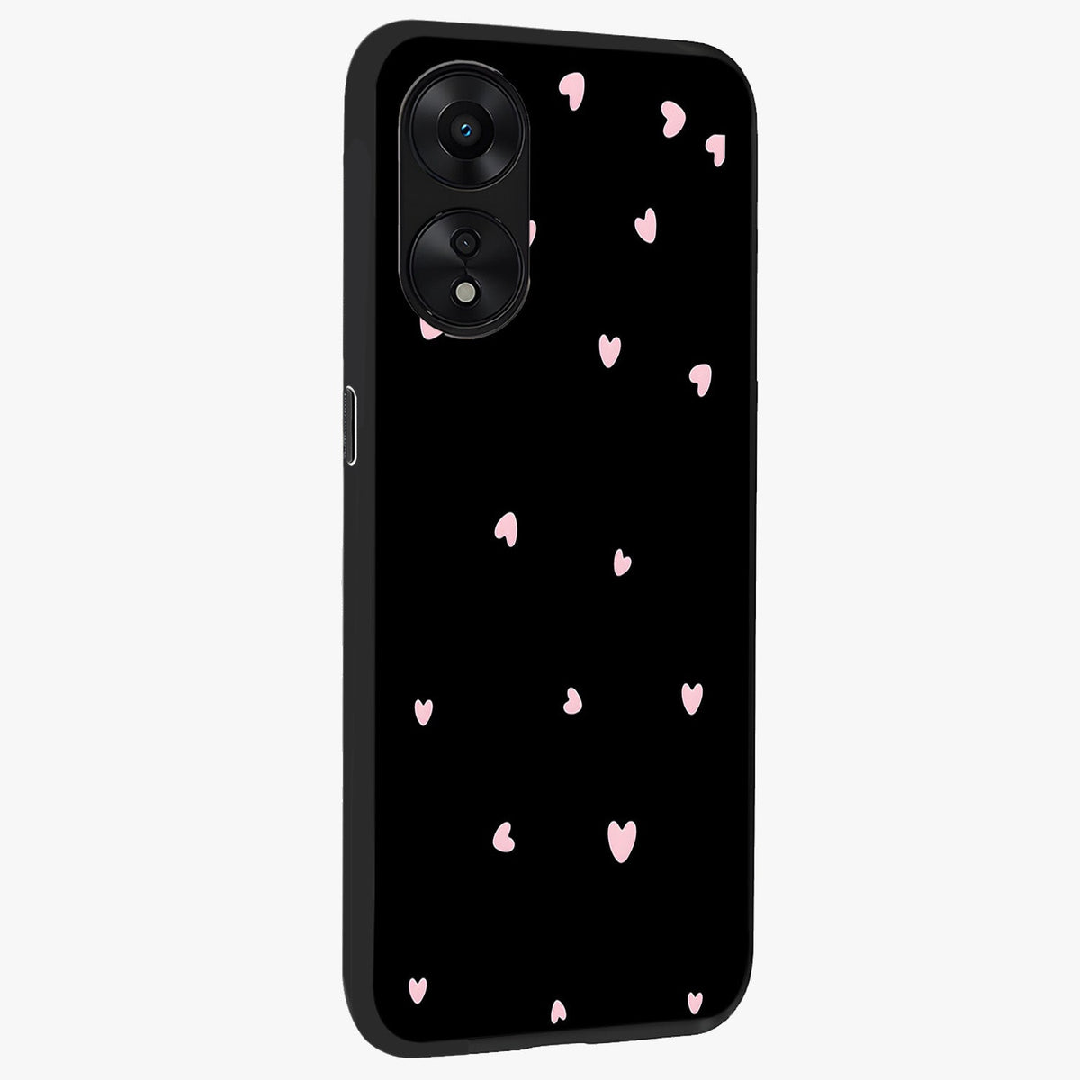 Pink Love Drops Glass Case upright view showcasing charming heart drop artwork with romantic playful theme.