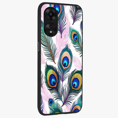 Royal Peacock Feathers Glass Case upright view showcasing elegant peacock feather artwork with decorative royal theme.