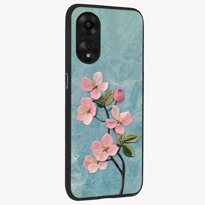 Threaded Blossom Breeze Glass Case upright view showcasing graceful flower artwork with calm botanical theme.