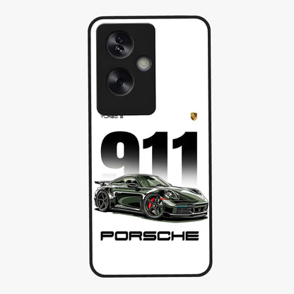 911 Turbo Dominance Glass Case showing clean flat back view with bold 911 sports car artwork and glossy glass finish.