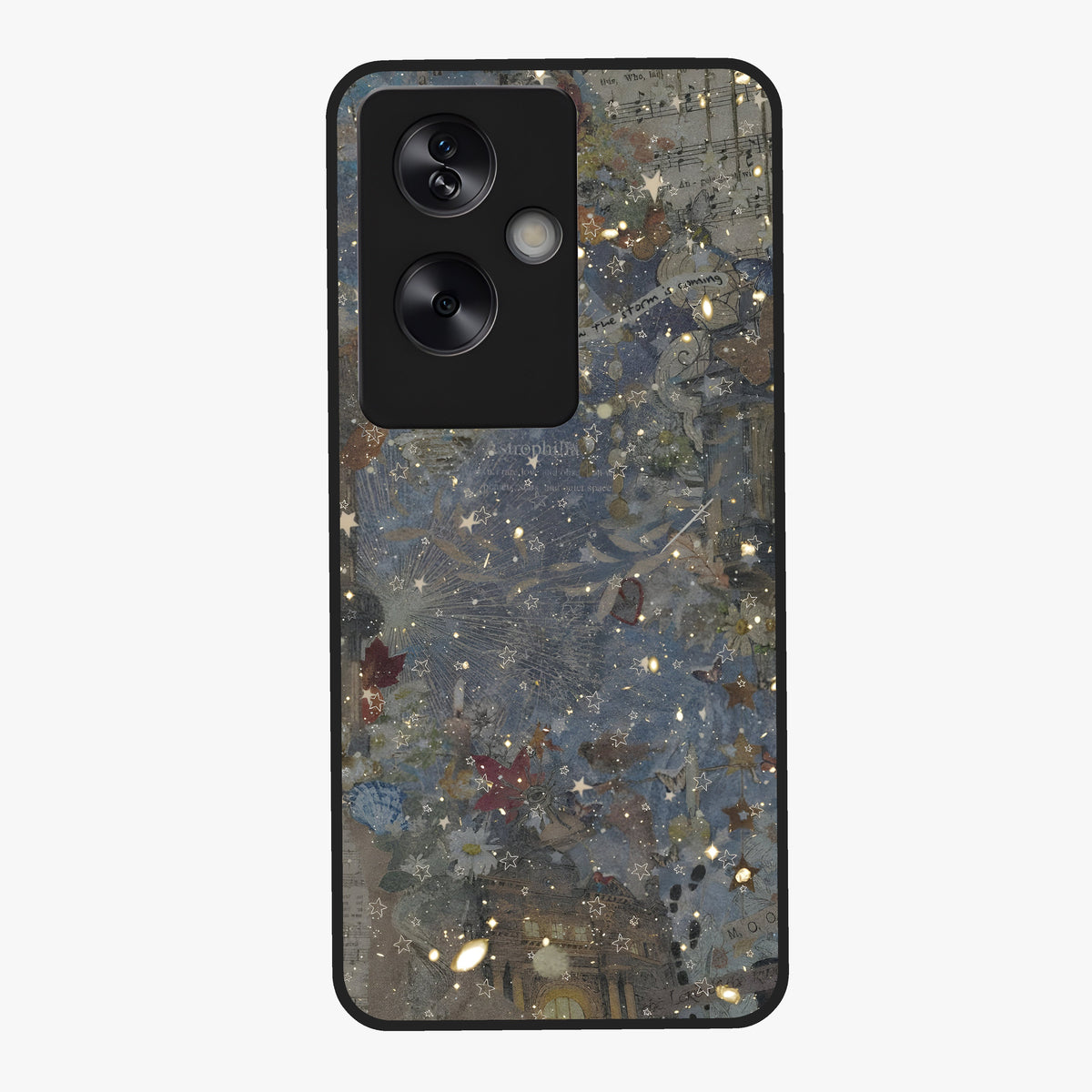 Aesthetic Astrolophia Glass Case showing flat back view with dreamy aesthetic design and glossy glass finish.