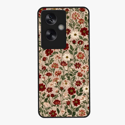 Biege Flower With Leaf Glass Case showing flat back view with soft beige floral artwork and glossy glass finish.