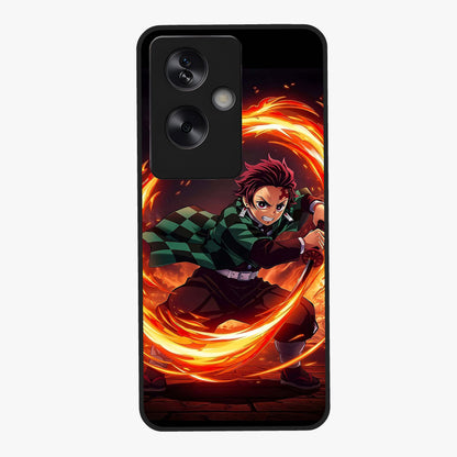 Blazing Sword Resolve Glass Case showing flat back view with fiery sword artwork and glossy glass finish.