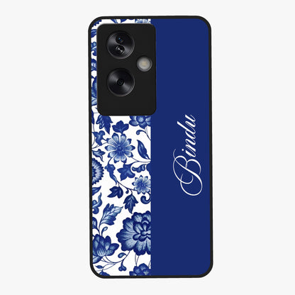 Blue Vintage Floral Pattern Glass Case upright view showcasing timeless floral illustration with vintage inspired style.