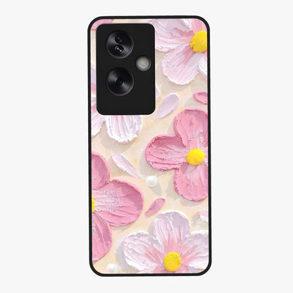 Blush Bloom Texture Glass Case showing flat back view with soft blush floral texture artwork and glossy glass finish.