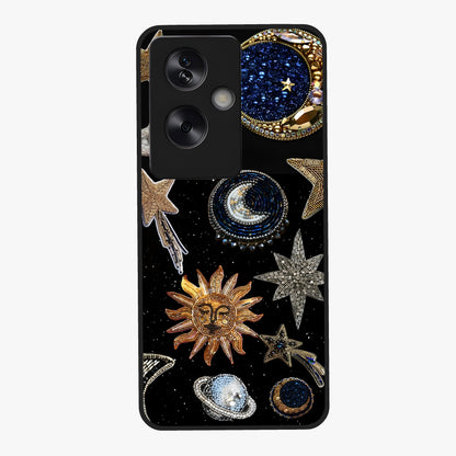 Celestial Gem Constellations Glass Case showing flat back view with sparkling constellation artwork and glossy glass finish.