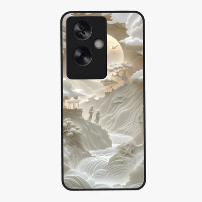 Celestial Origami Glass Case showing flat back view with artistic origami inspired celestial artwork and glossy glass finish.