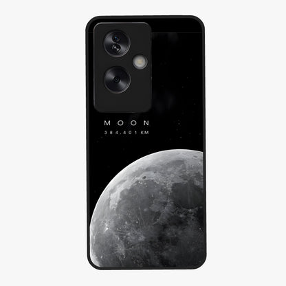 Cosmic Moon Glow Glass Case showing flat back view with glowing moon artwork and glossy glass finish.