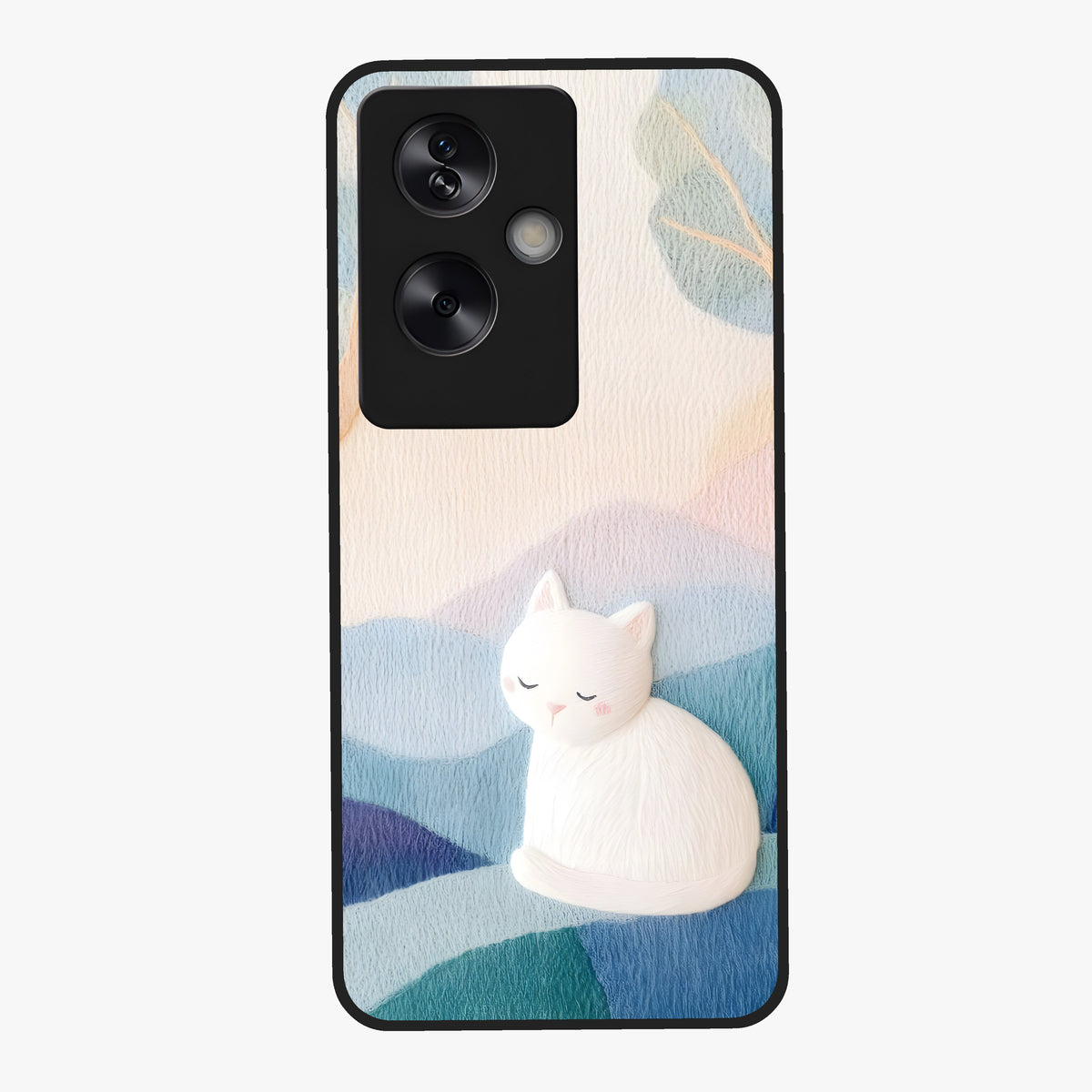 Cotton Dream Cat Glass Case showing flat back view with soft dreamy cat artwork and glossy glass finish.