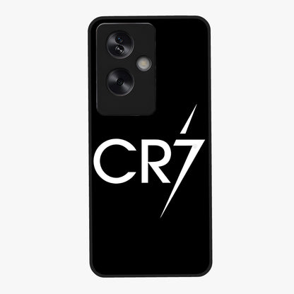 Cr7 Elite Strike Glass Case showing flat back view with dynamic football inspired artwork and glossy glass finish.
