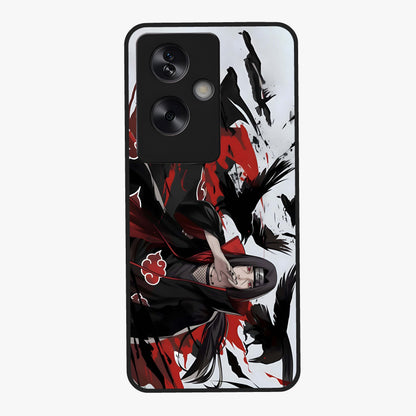 Crimson Crow Illusion Glass Case showing flat back view with artistic crow illusion artwork and glossy glass finish.