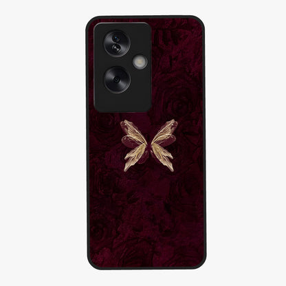 Crimson Fade Butterfly Glass Case showing flat back view with fading butterfly artwork and glossy glass finish.