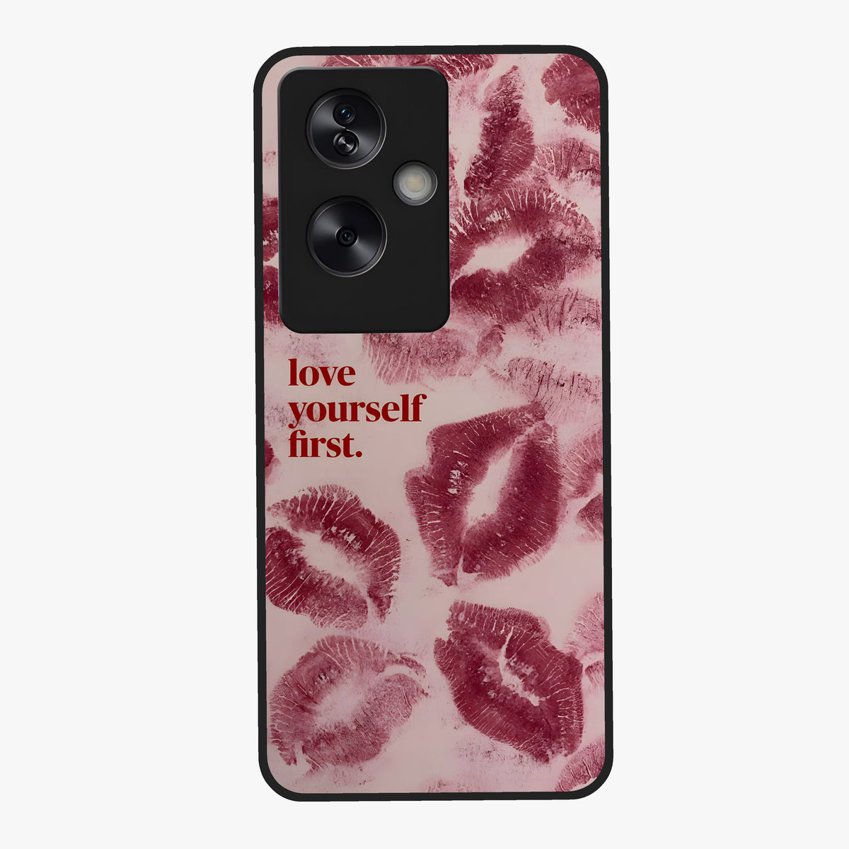 Crimson Kiss Love Glass Case showing flat back view with romantic crimson themed artwork and glossy glass finish.