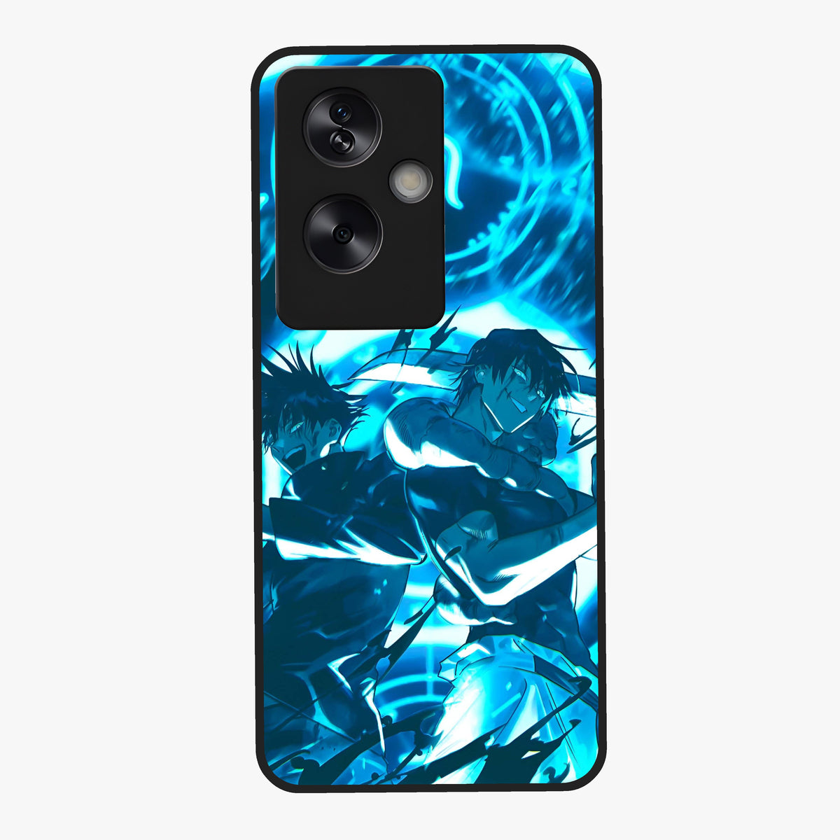 Cursed Energy Clash Glass Case showing flat back view with intense cursed energy artwork and glossy glass finish.