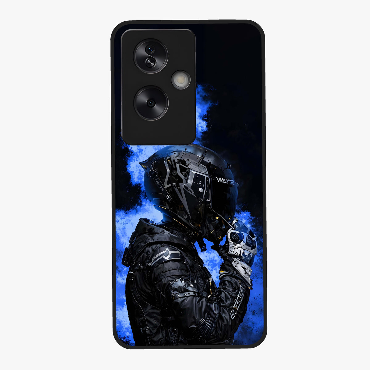 Cyber Sentinel Protocol Glass Case showing flat back view with futuristic cyber themed artwork and glossy glass finish.