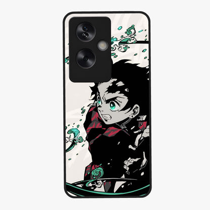 Demon Slayer Glass Case showing flat back view with bold anime inspired artwork and glossy glass finish.