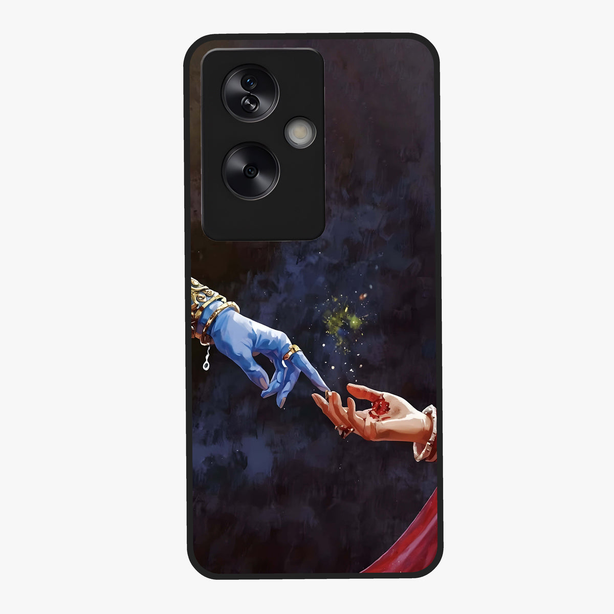 Divine Touch Eternal Glass Case showing flat back view with spiritual themed artwork and glossy glass finish.