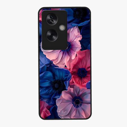 Flower Paper Art Pattern Glass Case showing flat back view with paper cut style floral artwork and glossy glass finish.
