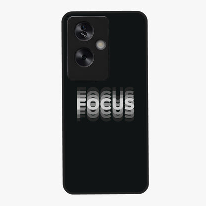 Focus Mode On Glass Case showing flat back view with bold motivational typography design and glossy glass finish.
