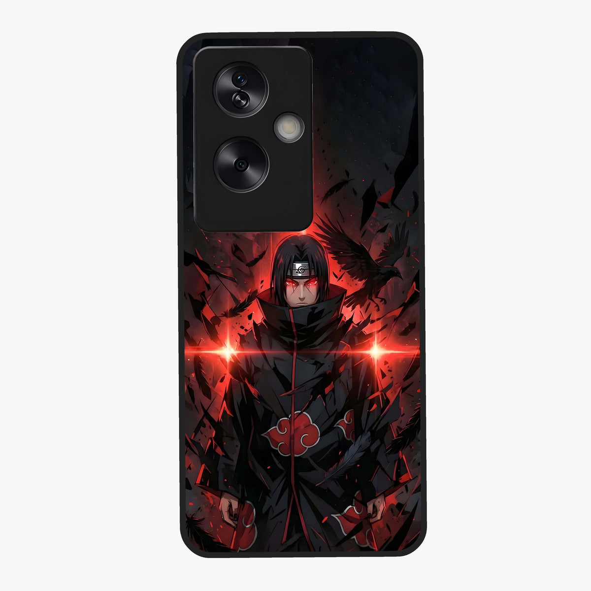 Focused Blade Discipline Glass Case showing flat back view with warrior sword themed artwork and glossy glass finish.