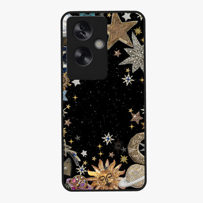 Galactic Jewel Stars Glass Case showing flat back view with sparkling star jewel artwork and glossy glass finish.