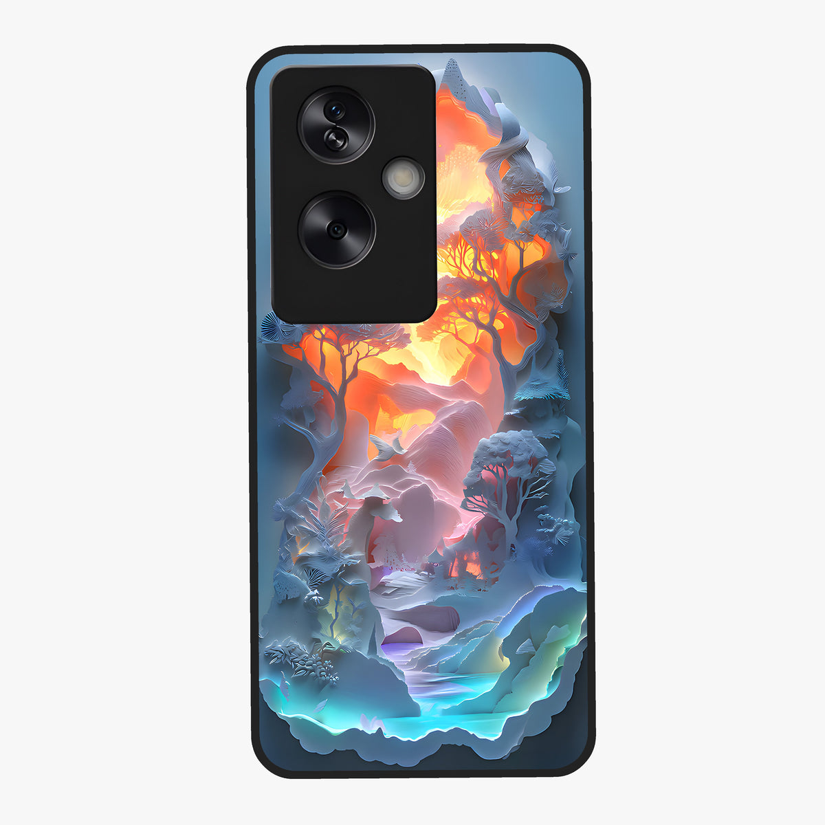 Glow Forest Portal Glass Case showing flat back view with glowing forest portal artwork and glossy glass finish.