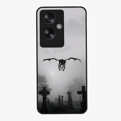 Graveyard Shadow Descent Glass Case showing flat back view with dark graveyard themed artwork and glossy glass finish.