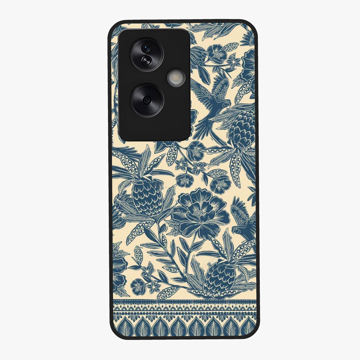 Heirloom Wild Bloom Glass Case showing flat back view with vintage inspired wild flower artwork and glossy glass finish.