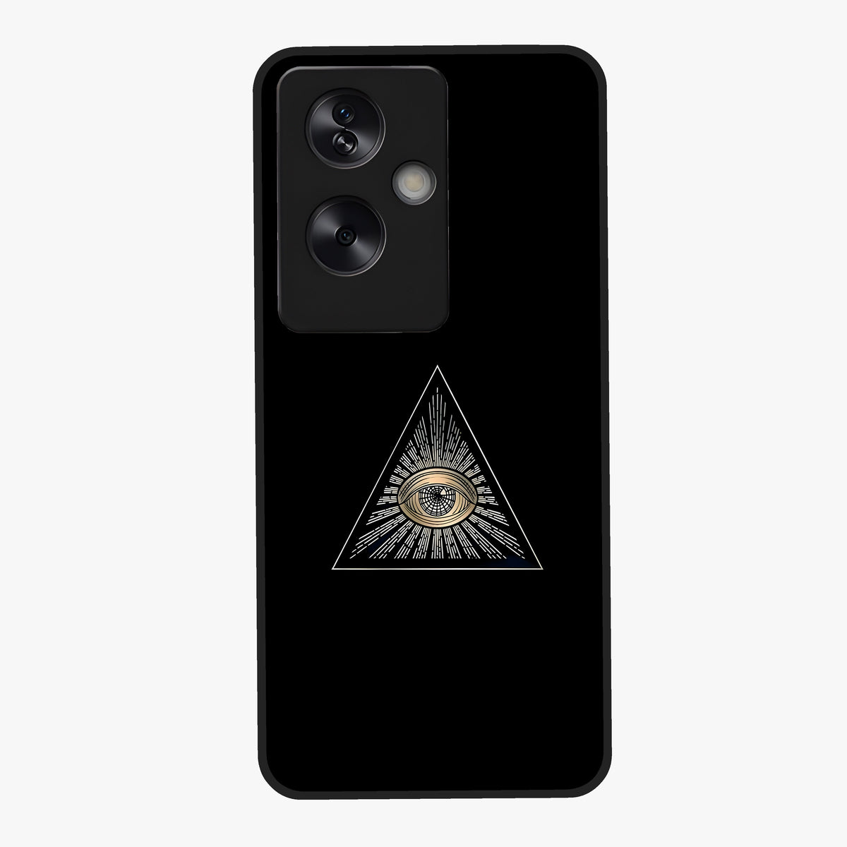 Illuminati Evil Glass Case showing flat back view with mysterious illuminati symbol artwork and glossy glass finish.