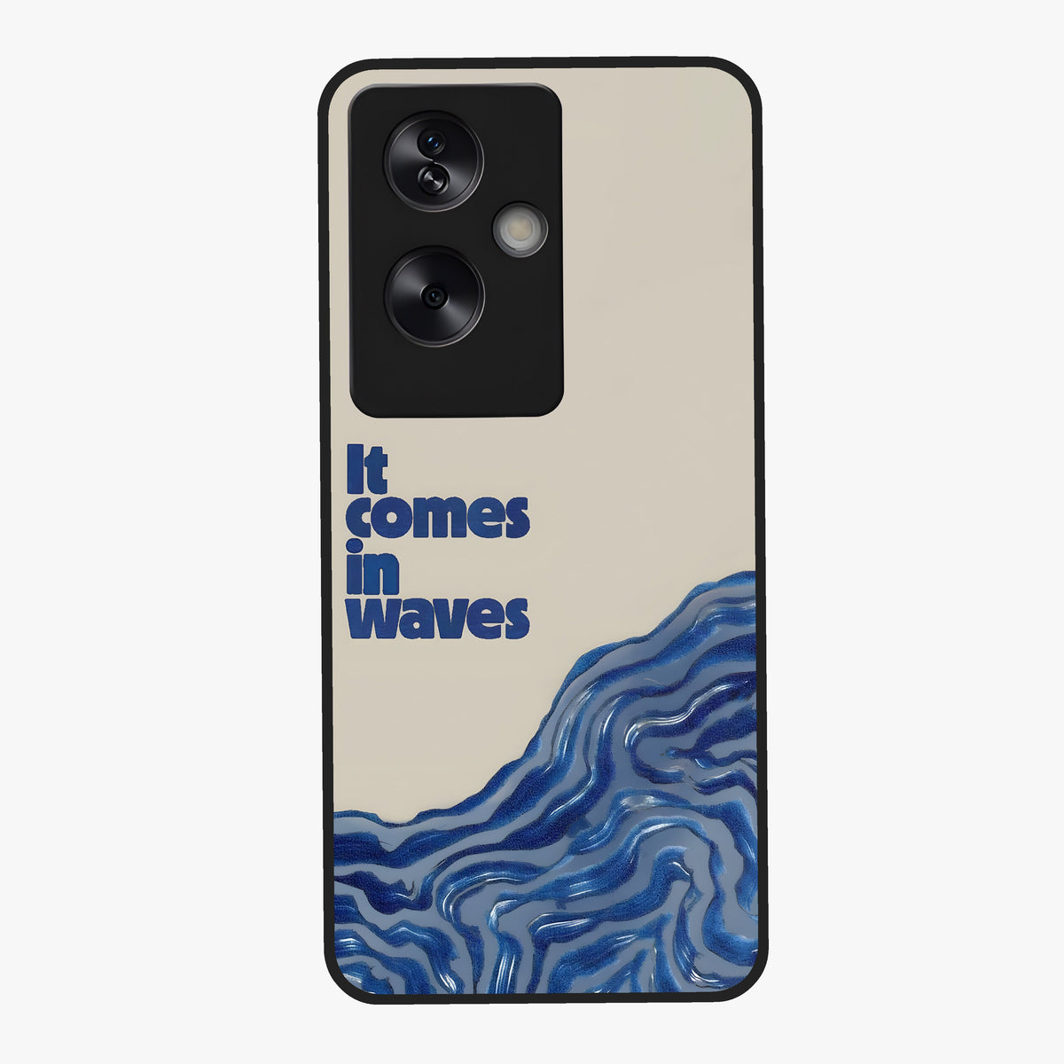 It Comes In Waves Quote Glass Case showing flat back view with inspirational wave themed quote artwork and glossy glass finish.