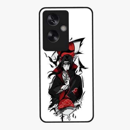 Itachi Sharingan Glass Case showing flat back view with powerful anime eye artwork and glossy glass finish.