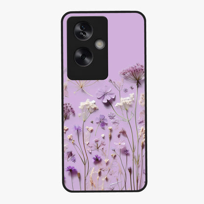 Lavender Blossom Dream Glass Case showing flat back view with soft lavender floral artwork and glossy glass finish.