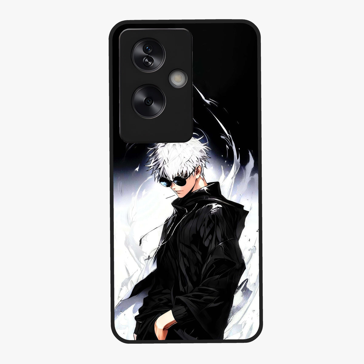 Limitless Shadow King Glass Case showing flat back view with powerful shadow warrior artwork and glossy glass finish.