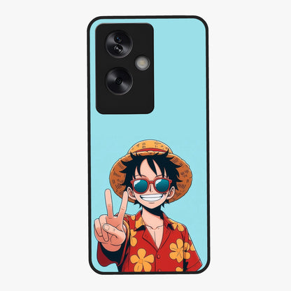 Luffy Summer Anime Vibe Glass Case showing flat back view with vibrant anime character artwork and glossy glass finish.