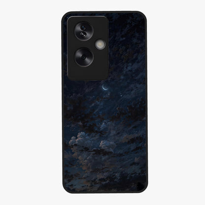 Lunar Veil Silence Glass Case showing flat back view with mystical moon veil artwork and glossy glass finish.