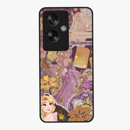 Magical Tangled Dream Glass Case showing flat back view with dreamy tangled artwork and glossy glass finish.