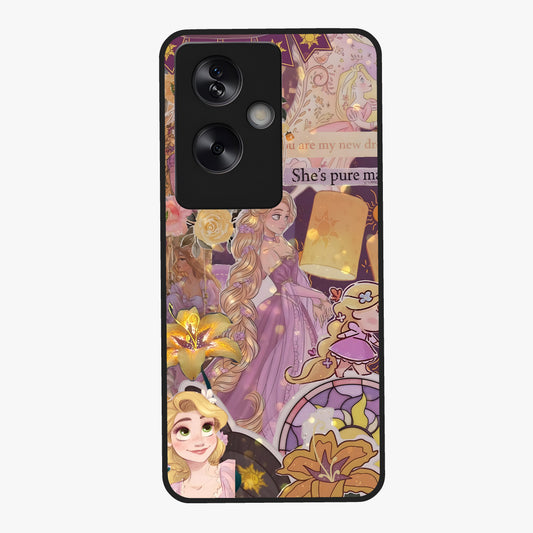 Magical Tangled Dream Glass Case showing flat back view with dreamy tangled artwork and glossy glass finish.