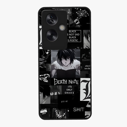 Midnight Chaos Mind Glass Case showing flat back view with abstract dark themed artwork and glossy glass finish.