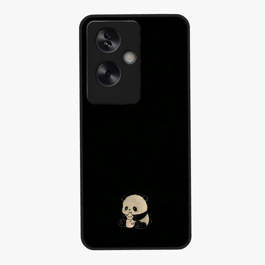 Midnight Panda Love Glass Case showing flat back view with cute panda themed artwork and glossy glass finish.
