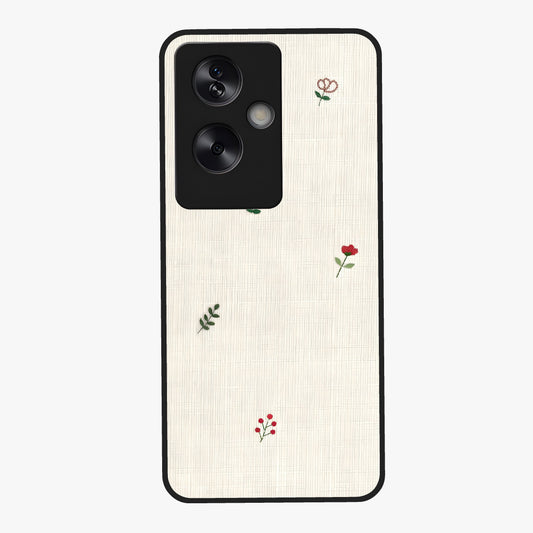 Minimal Petal Whispers Glass Case showing flat back view with soft minimal floral artwork and glossy glass finish.